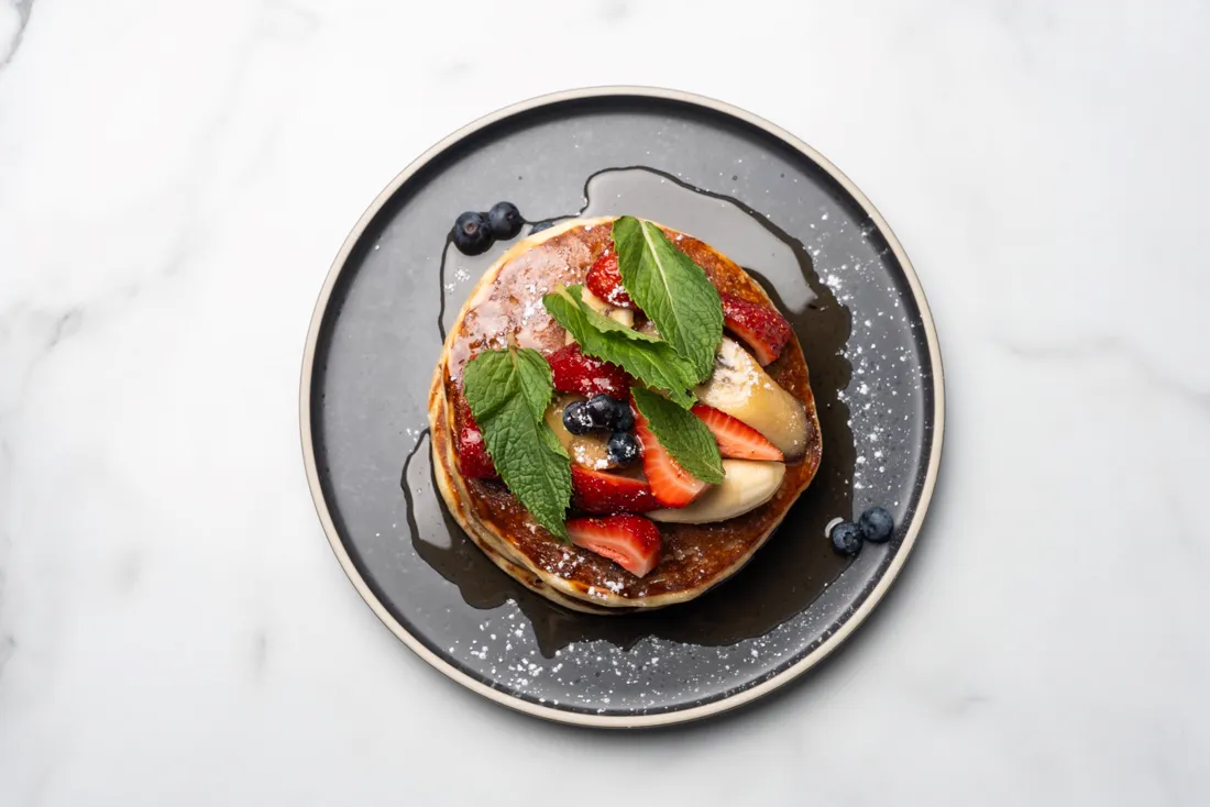 Pancakes with berries, from above