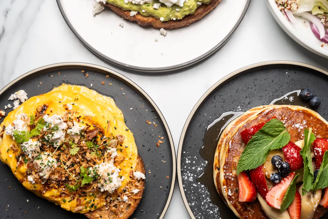 Brunch plates laid out across the table